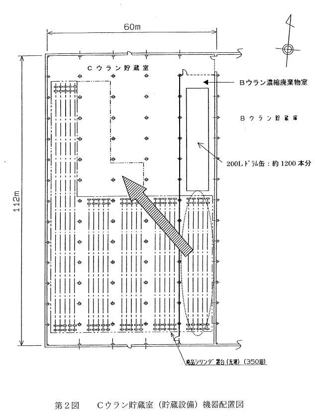 第2図　Cウラン貯蔵室（貯蔵設備）機器配置図