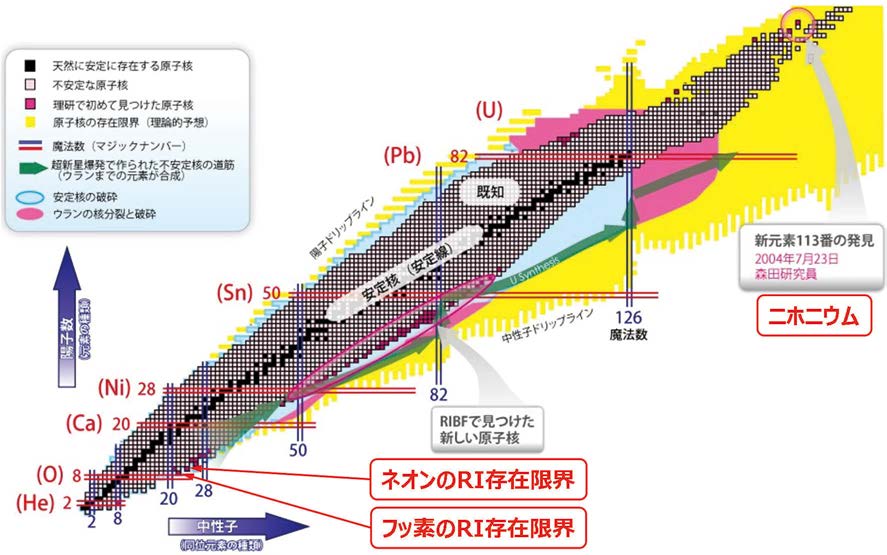 理化学研究所で発見された原子核等を記した「原子核の地図」