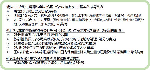 「低レベル放射性廃棄物等の処理・処分に関する考え方について（見解）」の概要