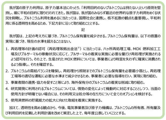 「我が国におけるプルトニウム利用の基本的な考え方」